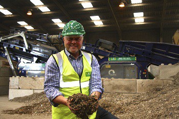 L&S managing director, Mick Balch, with refuse derived fuel (RDF) one of the materials produced by the air density separation unit